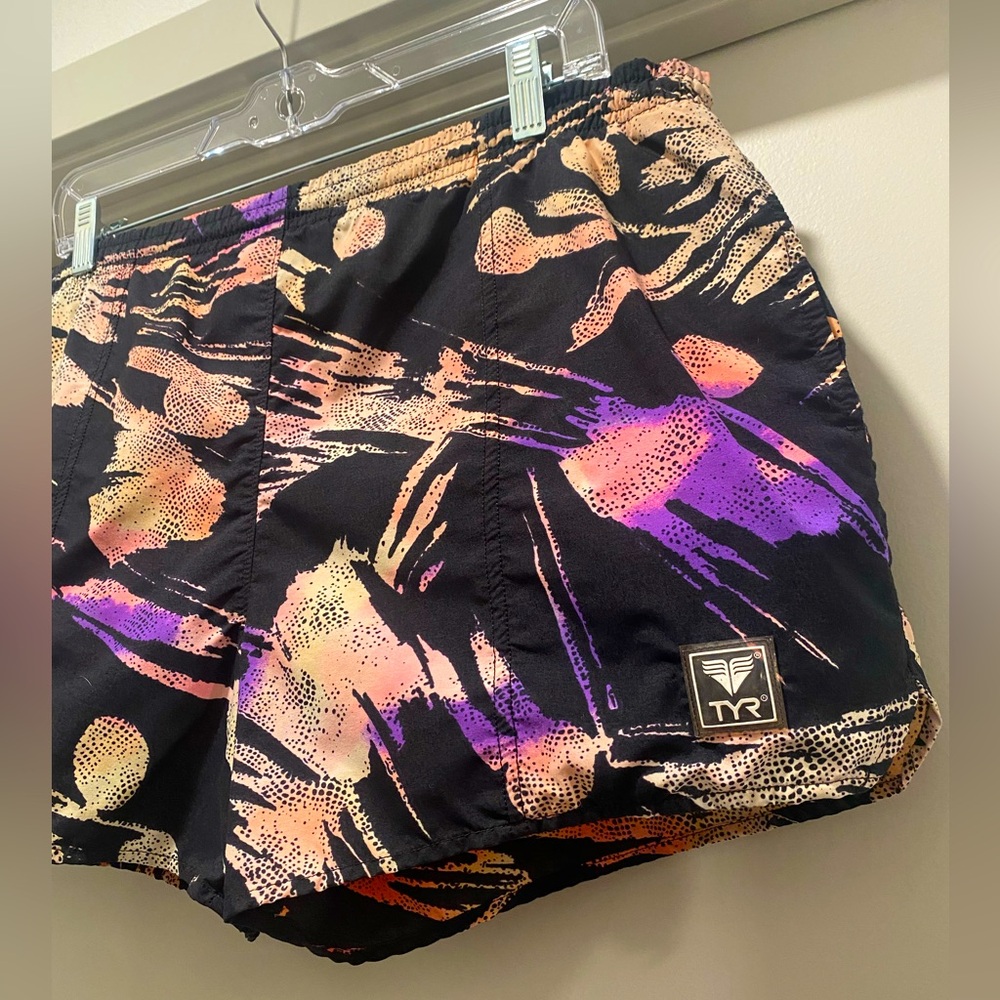 VTG Retro 80s 90s TYR Black Multicolored Men's Swim Trunks Board Shorts - L